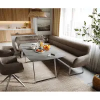 DELIFE Esszimmerbank Taya-Flex 285x190 cm Mikrofaser Taupe Vintage Kufengestell flach Edelstahl Taschenfederkern Rechts