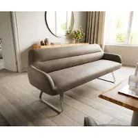 DELIFE Esszimmerbank Taya-Flex 200 cm Mikrofaser Taupe Vintage Kufengestell flach Effektfinish Titan Taschenfederkern