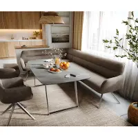 DELIFE Esszimmerbank Taya-Flex 285x190 cm Mikrofaser Taupe Vintage Kreuzgestell kantig Edelstahl Taschenfederkern Rechts