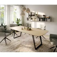 DELIFE Esstisch Edge Boot 260x120 cm Keramik Laminam Sabbia Eichefarbig Metall Schräg Schwarz