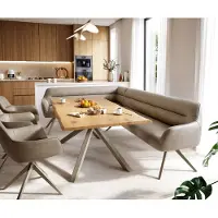 DELIFE Esszimmerbank Taya-Flex 285x190 cm Mikrofaser Beige Vintage Kreuzgestell kantig Effektfinish Titan Taschenfederkern Links