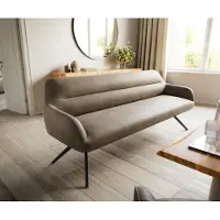 DELIFE Esszimmerbank Taya-Flex 200 cm Mikrofaser Taupe Vintage Kreuzgestell kantig Schwarz Taschenfederkern