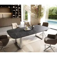 DELIFE Esstisch Edge Boot 240x120 cm Keramik Laminam Nero Greco Anthrazit Edelstahl Schmal