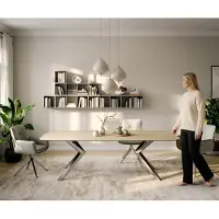 DELIFE Esstisch Edge Boot 260x120 cm Keramik Laminam Sabbia Eichefarbig Zenthara kantig Edelstahl