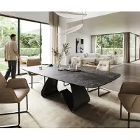 DELIFE Esstisch Edge Boot 260x120 cm Keramik Laminam Nero Greco Anthrazit W-Gestell Metall Schwarz