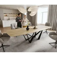 DELIFE Esstisch Edge Boot 200-300x120 cm Keramik Laminam Sabbia Eichefarbig Spider Flachstahl Schwarz ausziehbar