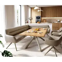 DELIFE Esszimmerbank Taya-Flex 285x190 cm Mikrofaser Beige Vintage Kreuzgestell kantig Effektfinish Titan Taschenfederkern Links