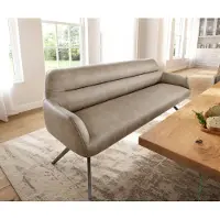 DELIFE Esszimmerbank Taya-Flex 200 cm Mikrofaser Beige Vintage Kreuzgestell kantig Graphit Taschenfederkern