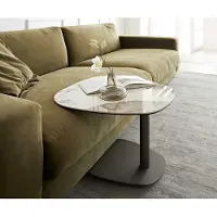 DELIFE Beistelltisch Elenya 60x60 cm Keramik Minas Melange Weiß-Beige Gestell Effektfinish Titan