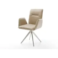 DELIFE Esszimmerstuhl Vinja-Flex Mikrofaser Beige Vintage Kreuzgestell kantig Edelstahl