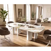 DELIFE Esstisch Edge Boot 260x120 cm Keramik Minas Melange Weiß-Beige Pilier Metall Weiß
