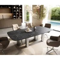 DELIFE Esstisch Edge Boot 240x120 cm Keramik Laminam Nero Greco Anthrazit Pilier Edelstahl gebürstet