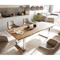 DELIFE Esstisch Edge 240x100cm Akazie Natur Edelstahl schmal Live-Edge