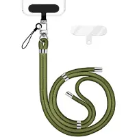 Nalia HoldMe Edition - Lanyard mit Karabiner Silber & 2 Pads - Universal Handykette Nylon Umhänge Band - Oliv Grün
