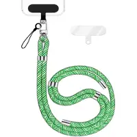 Nalia HoldMe Edition - Lanyard mit Karabiner Silber & 2 Pads - Universal Handykette Nylon Umhänge Band - Grün Weiß