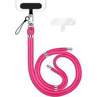 Nalia HoldMe Edition - Lanyard mit Karabiner Silber & 2 Pads - Universal Handykette Nylon Umhänge Band - Neon Pink