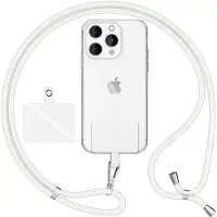 Nalia HoldMe Air Edition - Universal Lanyard mit 2 Pads & Karabinerhaken (silber) - 160cm Handyband zum Umhängen - Weiß