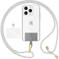 Nalia HoldMe Air Edition - Universal Lanyard mit 2 Pads & Karabinerhaken (gold) - 160cm Handyband zum Umhängen - Hellgrau