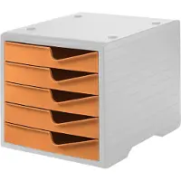 Styro Schubladenbox styroswing, 5 Schübe, Auszugsperre & Griffmulde, stapelbar, B 270 x T 340 x H 255 mm, Polystyrol, grau-apricot