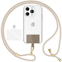 Nalia HoldMe Air Edition - Universal Lanyard mit 2 Pads & Karabinerhaken (gold) - 160cm Handyband zum Umhängen - Weiß Beige
