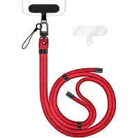 Nalia HoldMe Edition - Lanyard mit Karabiner Schwarz & 2 Pads - Universal Handykette Nylon Umhänge Band - Rot