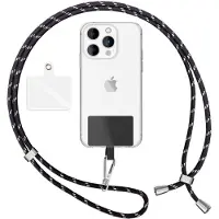 Nalia Universal Lanyard mit 2 Pads & Karabinerhaken - 160cm Handykette zum Umhängen - Schwarz Silber