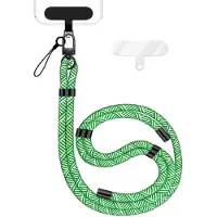 Nalia HoldMe Edition - Lanyard mit Karabiner Schwarz & 2 Pads - Universal Handykette Nylon Umhänge Band - Grün Weiß