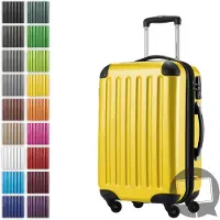 Hauptstadtkoffer Alex - Handgepäck-Koffer mit Erweiterung Kabinentrolley 4 Rollen, Bordgepäck für jede Airline, Reisetrolley Größe S Hartschale glänzend, 55 cm, 42 Liter,Gelb