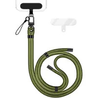 Nalia HoldMe Edition - Lanyard mit Karabiner Schwarz & 2 Pads - Universal Handykette Nylon Umhänge Band - Oliv Grün
