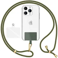 Nalia HoldMe Air Edition - Universal Lanyard mit 2 Pads & Karabinerhaken (gold) - 160cm Handyband zum Umhängen - Oliv Grün