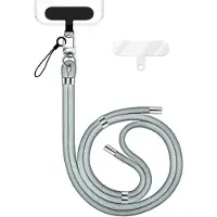 Nalia HoldMe Edition - Lanyard mit Karabiner Silber & 2 Pads - Universal Handykette Nylon Umhänge Band - Hellgrau