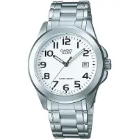 Casio Quarzuhr, silber (edelstahlfarben, weiß), , Armbanduhren, Herren, silberfarben, Quarzuhr, Armbanduhr, Herrenuhr, Damenuhr, Edelstahlarmband, Datum, Neo-Display