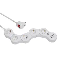 Brennenstuhl Steckdosenleiste Vario Power, 5-fach, 2x USB, IP20, 2100 mA, biegbar, für den Inneneinsatz, Polycarbonat