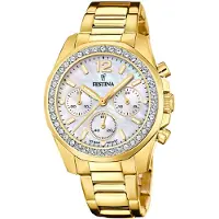 Festina F20609/1 Chronograph Uhr Damenuhr Edelstahl Chrono Datum gold