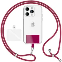 Nalia HoldMe Air Edition - Universal Lanyard mit 2 Pads & Karabinerhaken (silber) - 160cm Handyband zum Umhängen - Bordeaux