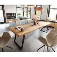 DELIFE Esstisch Edge 260x100 XL Akazie Natur Metall Schräg Live-Edge