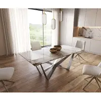 DELIFE Esstisch Edge 200x100 Keramik Minas Melange Weiß-Beige Spider Flachstahl Edelstahl