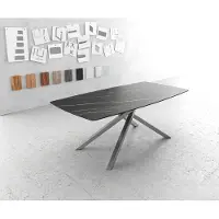 DELIFE Esstisch Edge Bootsform 200x100cm Laminam Keramik Noir Desir Braun Kreuzgestell Rechteck Edelstahl