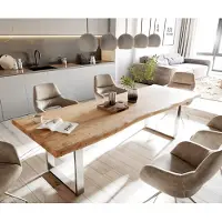 DELIFE Esstisch Edge 280x100cm XL Akazie Natur Edelstahl schmal Live-Edge