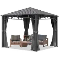 TOOLPORT Gartenpavillon 3x3 m Stahldach Hardtop 4 Seitenteile in Grau, Pfosten 9x9 cm