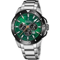 Festina CB Chronograph "Chrono Bike", silber (silberfarben, grün, schwarz), Armbanduhren, Herren, Chronograph, Armbanduhr, Quarzuhr, Herrenuhr, Stoppfunktion, Edelstahlarmband