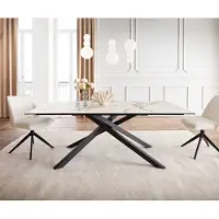 DELIFE Esstisch Edge 200x100 Keramik Calacatta Luxe Weiß-Gold-Grau Kreuzgestell Rechteck Schwarz