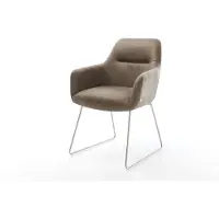 DELIFE Esszimmerstuhl Pejo-Flex Mikrofaser Taupe Vintage Kufengestell Edelstahl Taschenfederkern