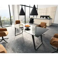 DELIFE Esstisch Edge 200x100 Reliefglas Rauchschwarz 3D-Design Metall Schräg Schwarz