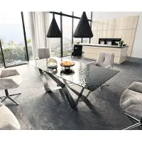 DELIFE Esstisch Edge 200x100 Reliefglas Rauchschwarz 3D-Design Spider Flachstahl Edelstahl