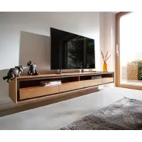 DELIFE Lowboard Stonegrace 240 cm Akazie Natur 2 Fächer 4 Schubladen Steinfurnier schwebend