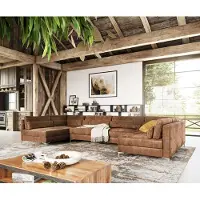 DELIFE Wohnlandschaft Elio XL 400x185 cm Lederimitat Vintage Braun Antik