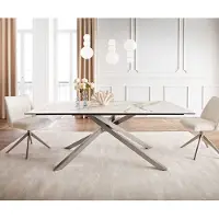 DELIFE Esstisch Edge 200x100 Keramik Calacatta Luxe Weiß-Gold-Grau Kreuzgestell Rechteck Edelstahl