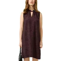 QS Druckkleid , Damen, Gr. 36, N-Gr, rot (bordeaux aop), Web, Obermaterial: 85% Viskose, 15% Polyamid, bedruckt, kniefrei, Rundhals, Kleider Druckkleid, Sommerkleid mit grafischem Muster