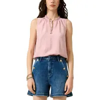 QS Blusentop , Damen, Gr. 38, rosa (light rose), Web, Obermaterial: 85% Viskose, 15% Polyamid, unifarben, normal hüftbedeckend, Rundhals, Blusen Blusentop, Sommertop mit Viskose